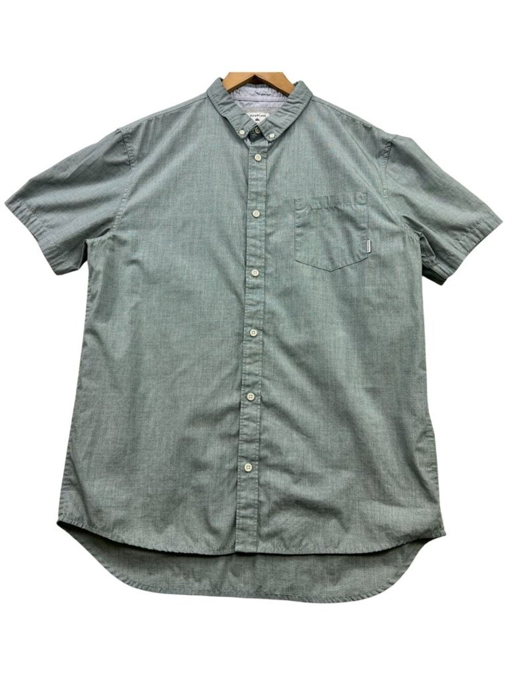 Quiksilver Men's Modern Fit Button Down Shirt Short Sleeve Size XL Green Pocket